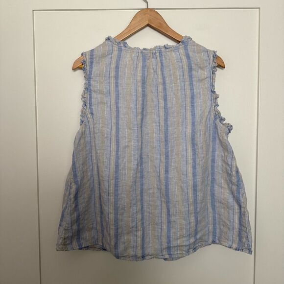 Vineyard Vines Top Tunic Sz XL Blue Linen Stripe Sleeveless Tassel Tie Beach - Picture 5 of 10